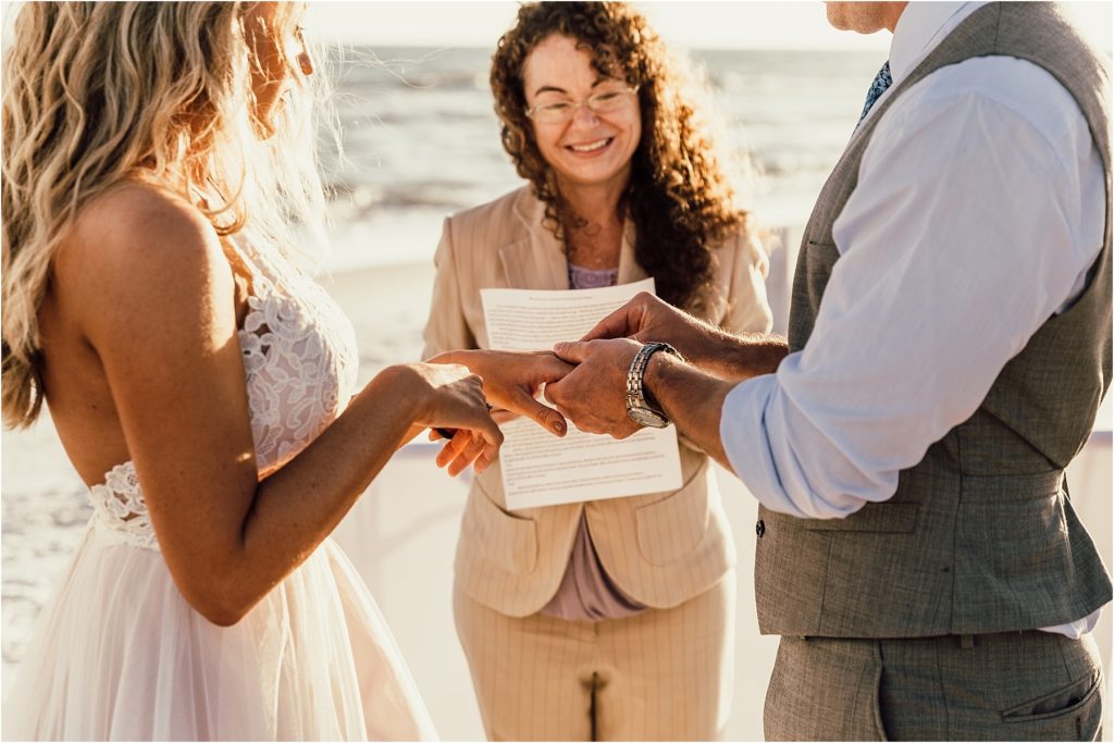 Inlet Beach Intimate Wedding Bride and Groom Exchanging Rings Photo