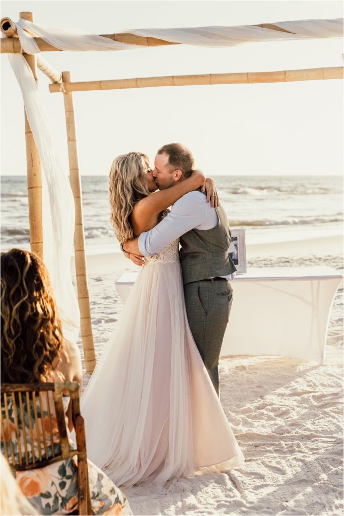 Inlet Beach Intimate Wedding First Kiss Photo