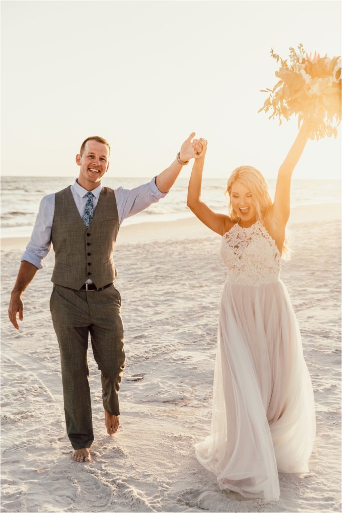 Inlet Beach Intimate Wedding Bride and Groom celebrating Photo