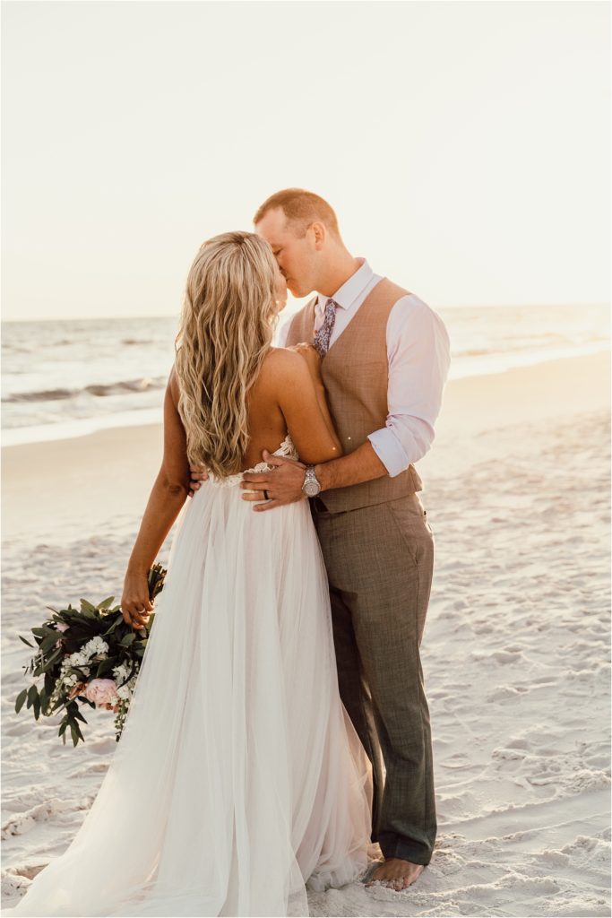 Inlet Beach Intimate Wedding Bride and Groom Kissing Photo