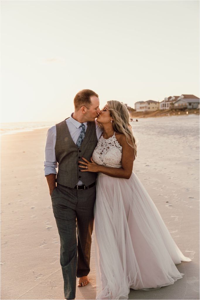 Inlet Beach Intimate Wedding Bride and Groom Kiss Photo
