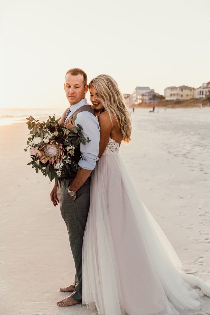 Inlet Beach Intimate Wedding Bride and Groom Hugging Photo