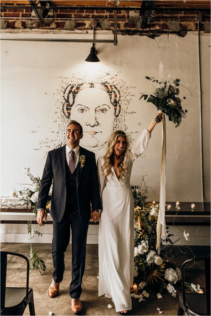 Perfect Plain Boho Wedding Inspiration Downtown Pensacola Wedding Bride and Groom Celebrating Photos