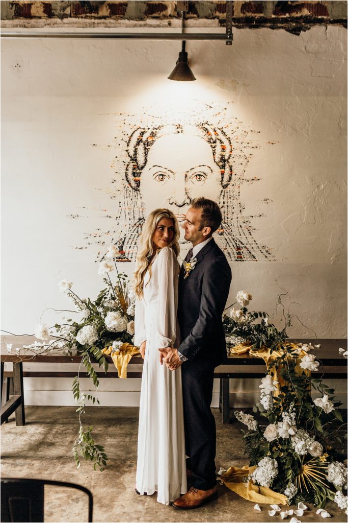 Perfect Plain Boho Wedding Inspiration Downtown Pensacola Wedding Bride and Groom Mural Photos
