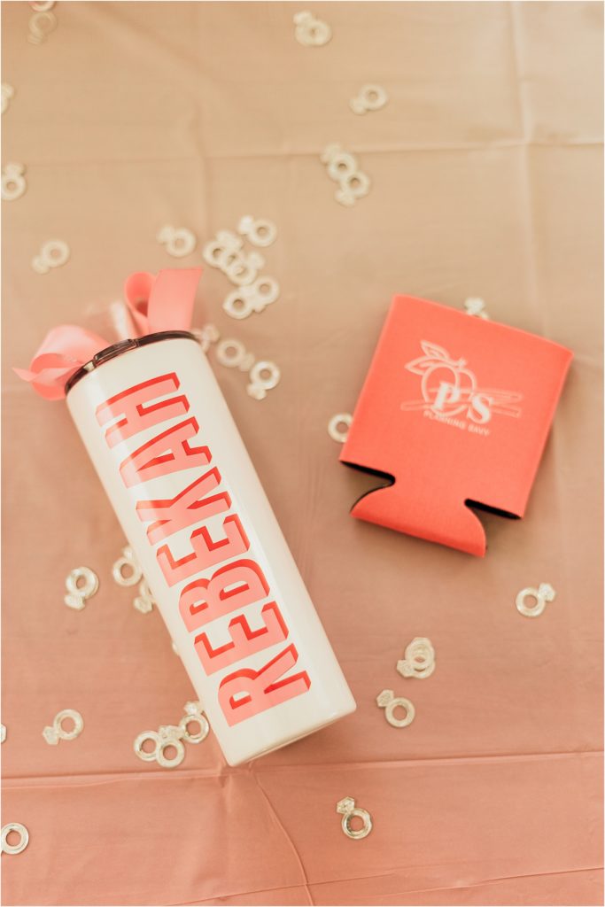 white cup with pink letters for bachelorette party
